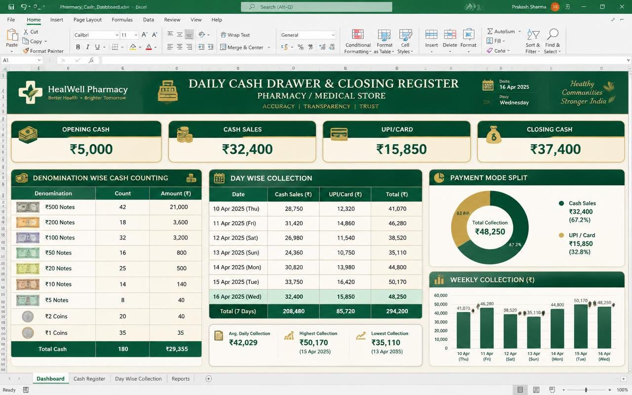 Daily Cash Drawer & Closing Register